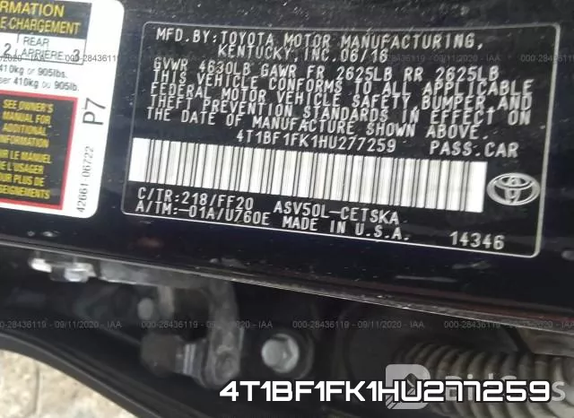 4T1BF1FK1HU277259 фото 10