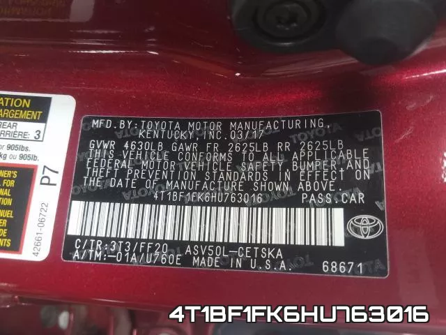 4T1BF1FK6HU763016 фото 2