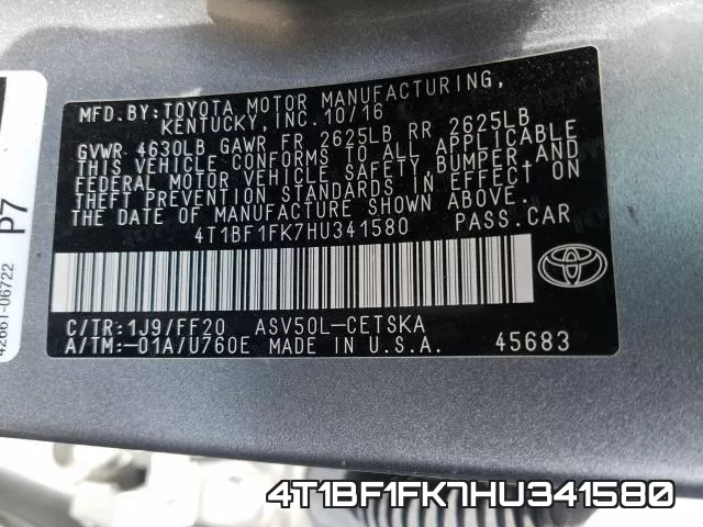 4T1BF1FK7HU341580 фото 2
