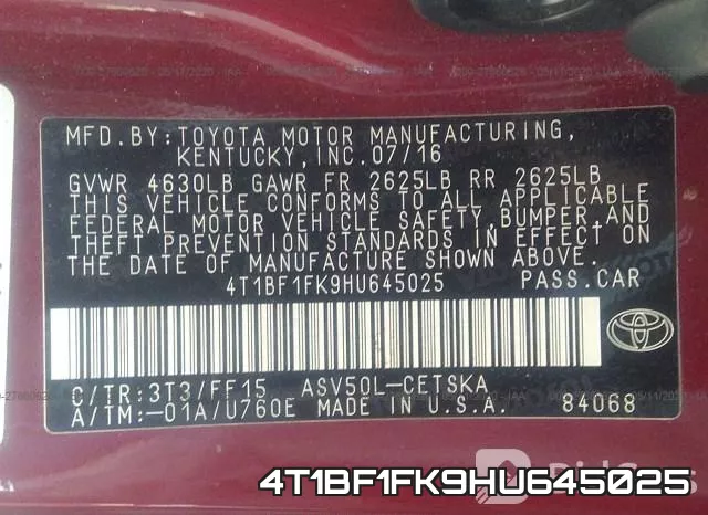 4T1BF1FK9HU645025 фото 10