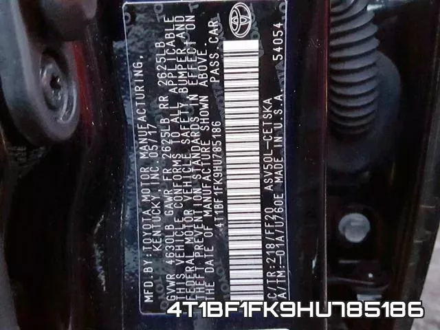 4T1BF1FK9HU785186 фото 2