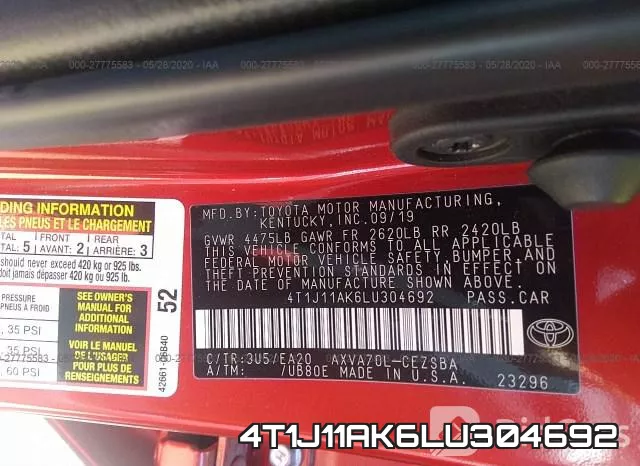 4T1J11AK6LU304692 фото 10