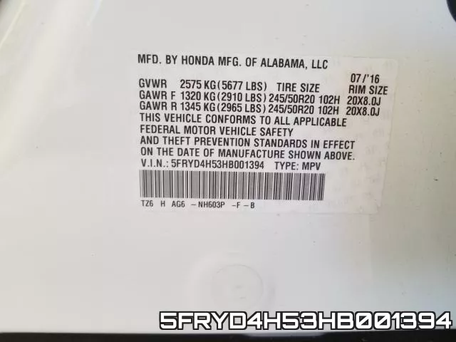 5FRYD4H53HB001394 фото 2