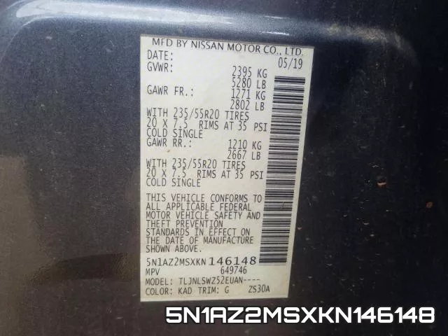 5N1AZ2MSXKN146148 фото 2