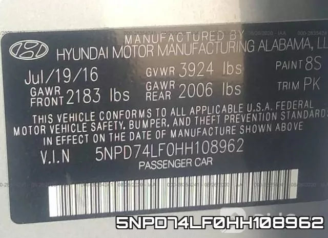 5NPD74LF0HH108962 фото 9