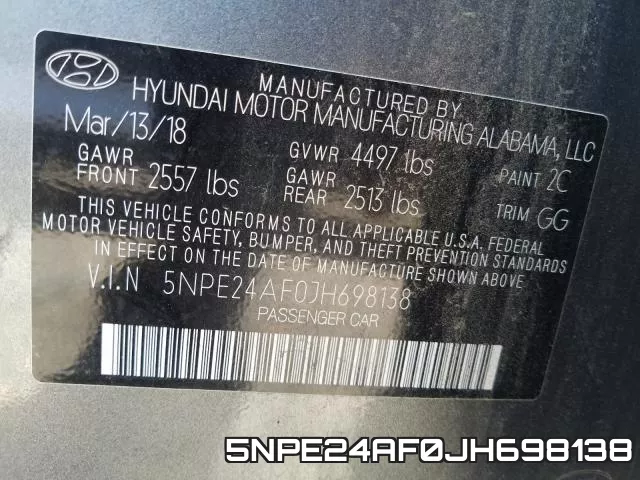 5NPE24AF0JH698138 фото 2