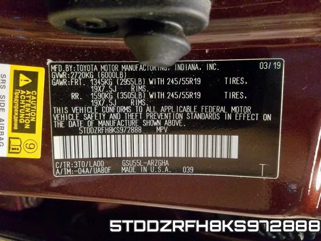 5TDDZRFH8KS972888 фото 2