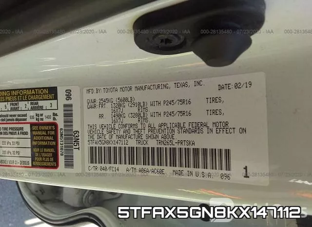 5TFAX5GN8KX147112 фото 10