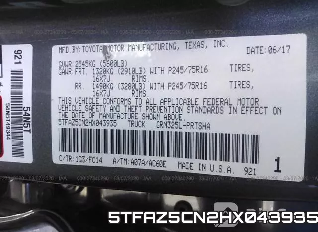 5TFAZ5CN2HX043935 фото 10