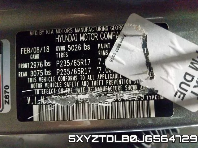 5XYZTDLB0JG564729 фото 2