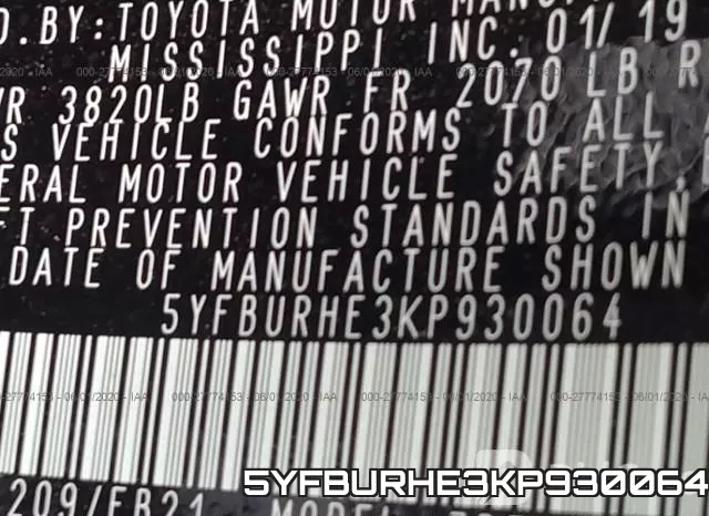 5YFBURHE3KP930064 фото 10