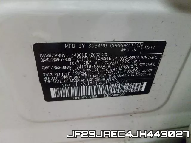 JF2SJAEC4JH443027 фото 2