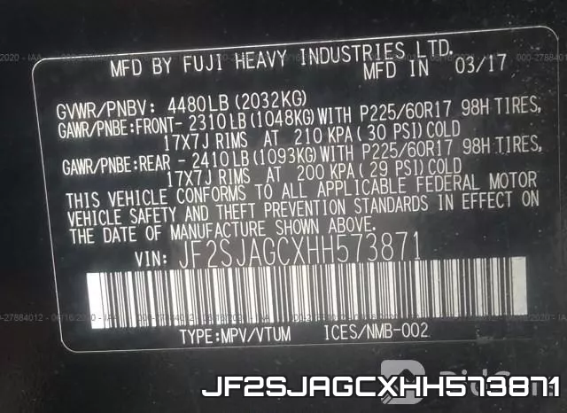 JF2SJAGCXHH573871 фото 10