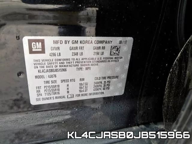 KL4CJASB0JB515966 фото 2