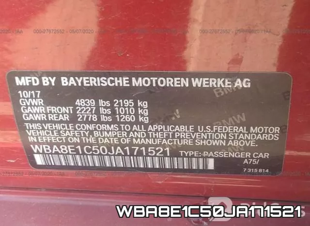 WBA8E1C50JA171521 фото 10