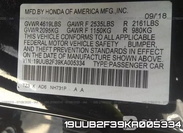 19UUB2F39KA005334 фото 10