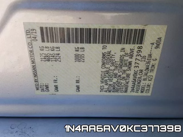 1N4AA6AV0KC377398 фото 2