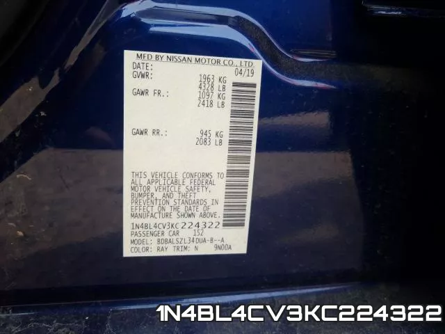 1N4BL4CV3KC224322 фото 2