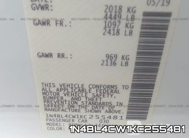 1N4BL4CW1KC255481 фото 10