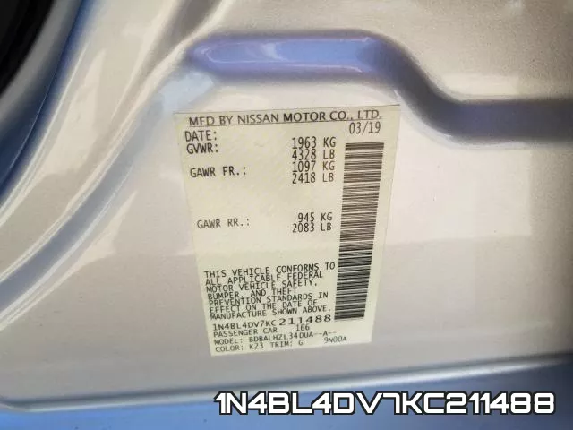 1N4BL4DV7KC211488 фото 2