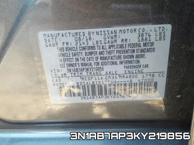 3N1AB7AP3KY219856 фото 2