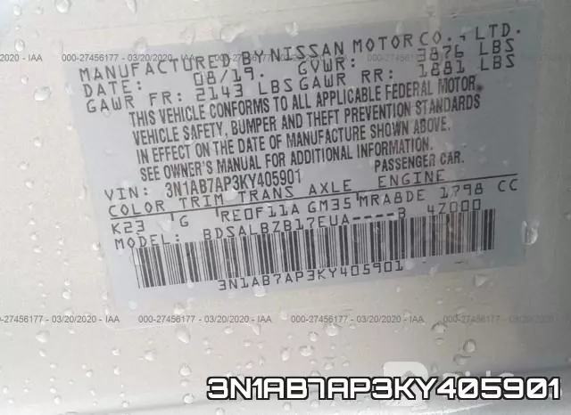 3N1AB7AP3KY405901 фото 10