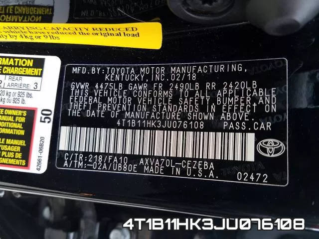 4T1B11HK3JU076108 фото 2