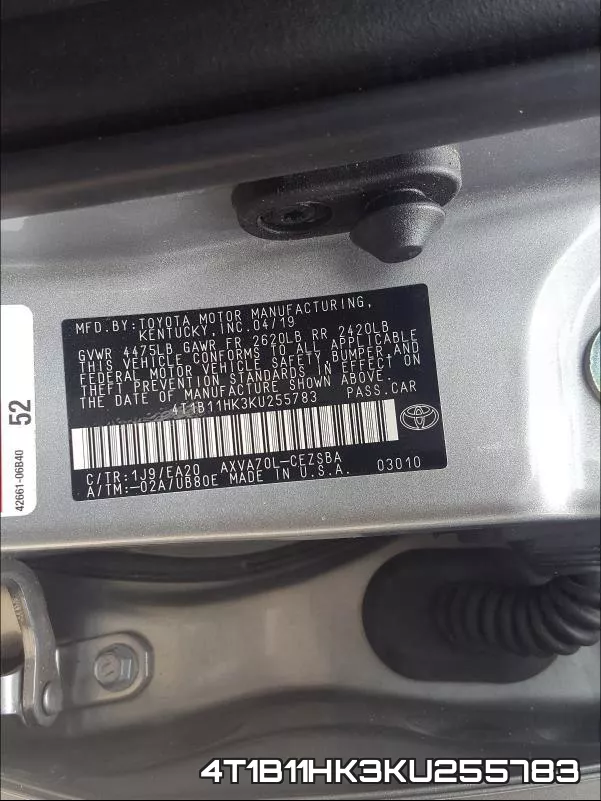 4T1B11HK3KU255783 фото 2