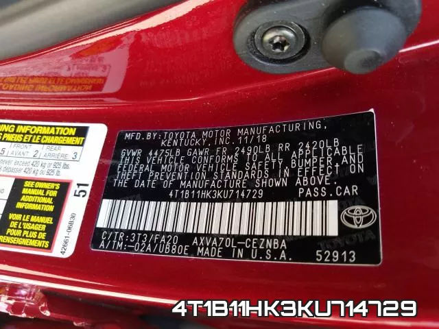 4T1B11HK3KU714729 фото 2