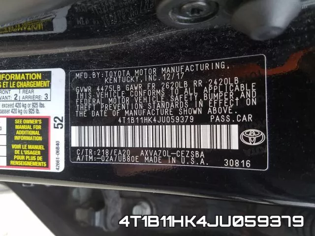 4T1B11HK4JU059379 фото 2