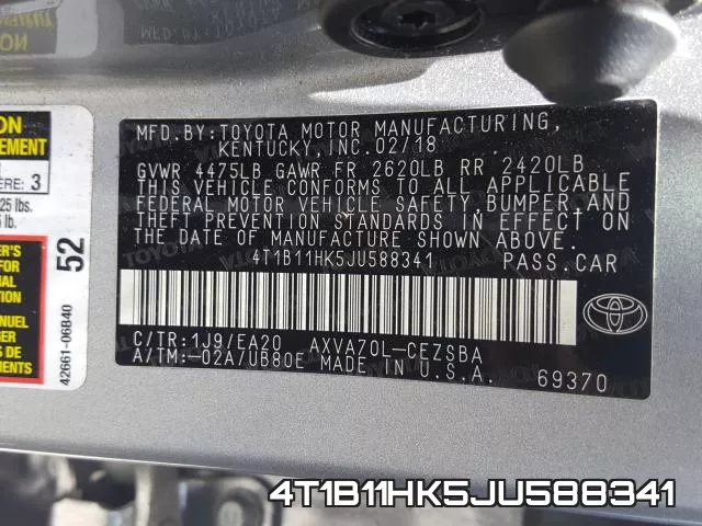 4T1B11HK5JU588341 фото 2