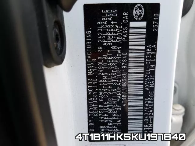 4T1B11HK5KU197840 фото 2