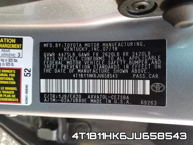 4T1B11HK6JU658543 фото 2
