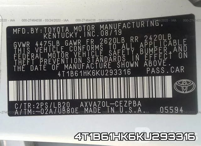 4T1B61HK6KU293316 фото 10