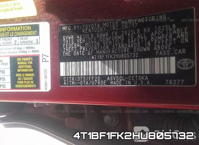 4T1BF1FK2HU805732 фото 10