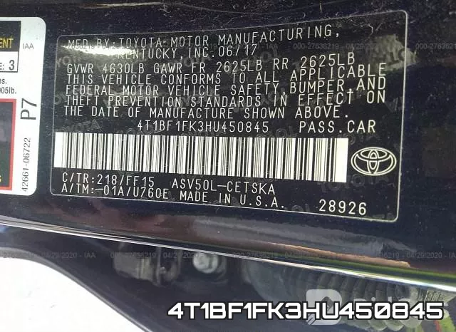 4T1BF1FK3HU450845 фото 10