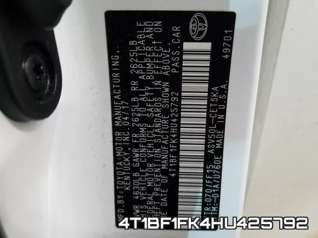 4T1BF1FK4HU425792 фото 2