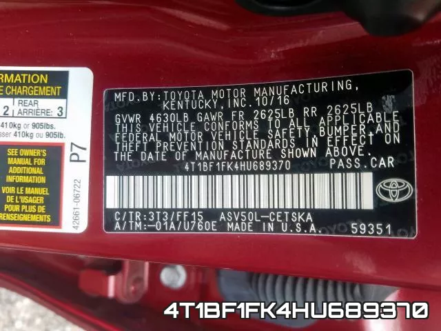 4T1BF1FK4HU689370 фото 2