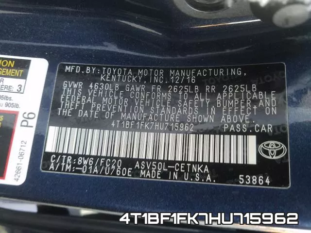 4T1BF1FK7HU715962 фото 2