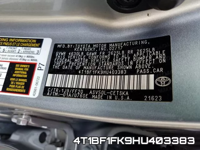 4T1BF1FK9HU403383 фото 2