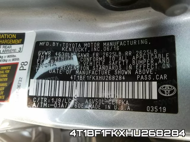 4T1BF1FKXHU268284 фото 2