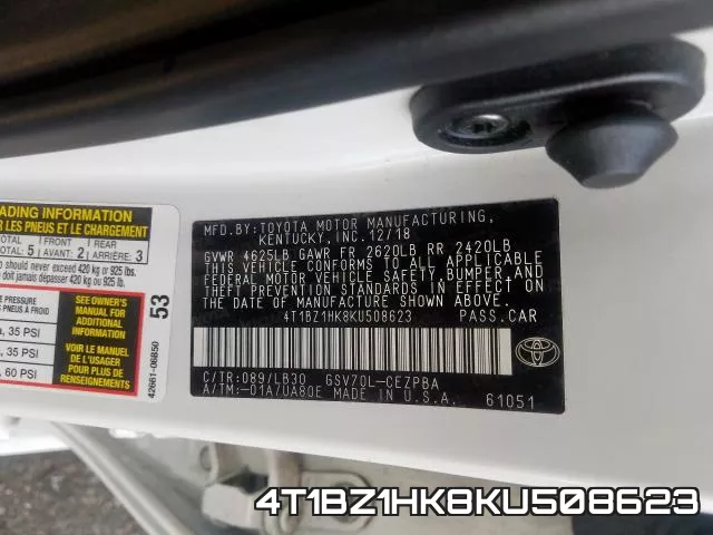 4T1BZ1HK8KU508623 фото 2