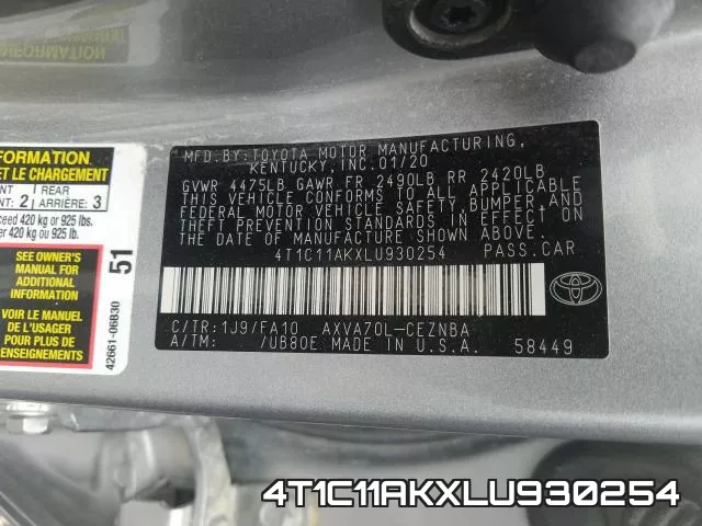 4T1C11AKXLU930254 фото 2