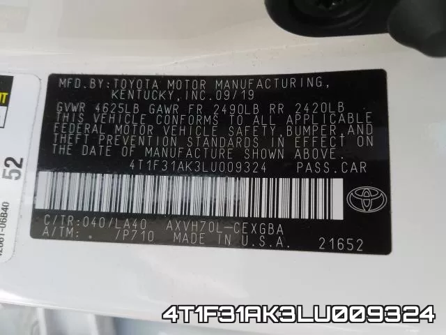 4T1F31AK3LU009324 фото 2