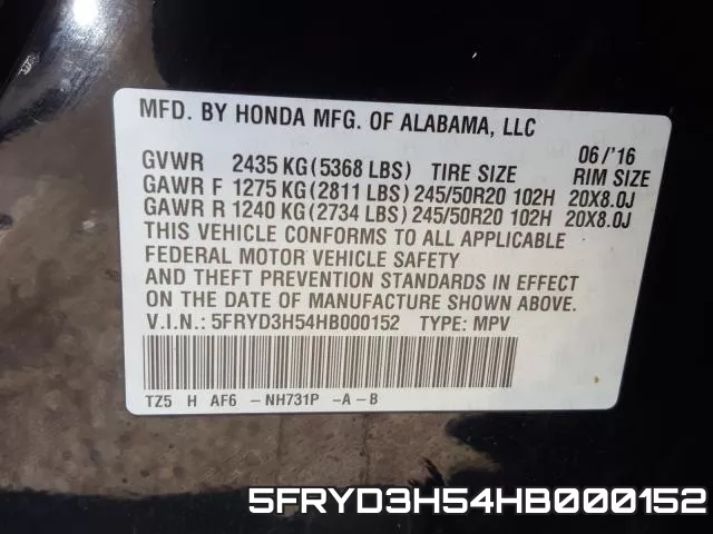 5FRYD3H54HB000152 фото 2