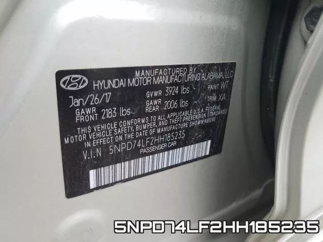 5NPD74LF2HH185235 фото 2