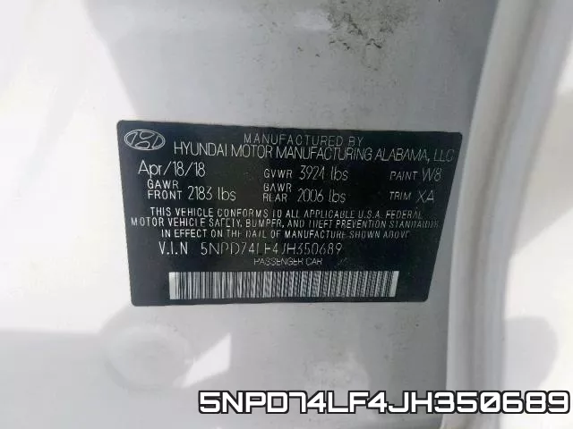 5NPD74LF4JH350689 фото 2