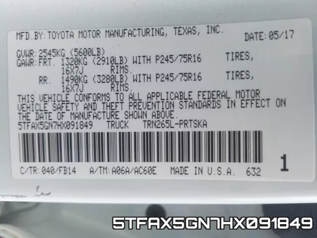5TFAX5GN7HX091849 фото 2