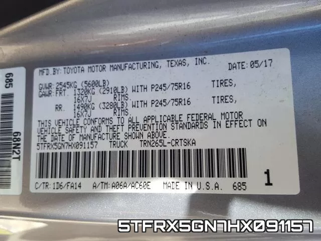 5TFRX5GN7HX091157 фото 2