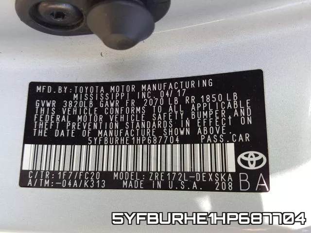 5YFBURHE1HP687704 фото 2